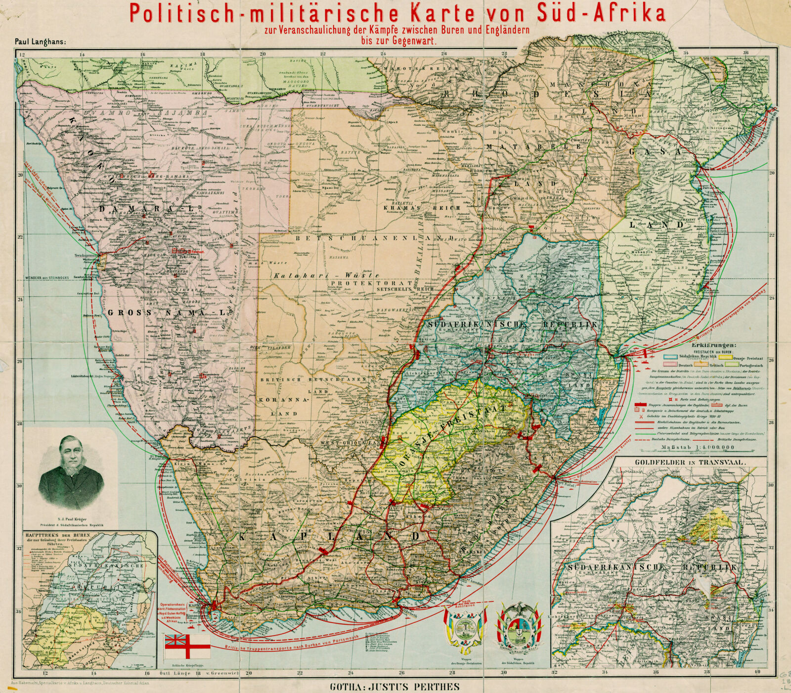 Politisch-militärische Karte von Süd-Afrika zur Veranschaulichung der