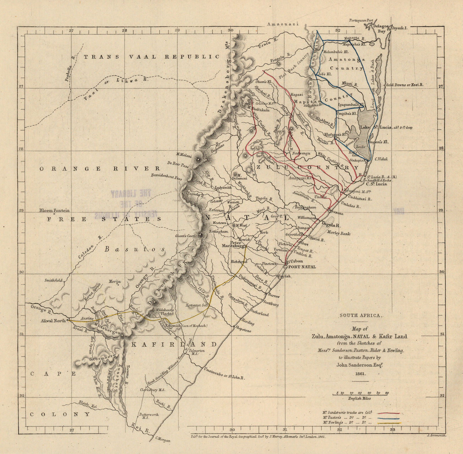 South Africa, Map of Zulu, Amatonga, Natal & Kafir Land from the ...