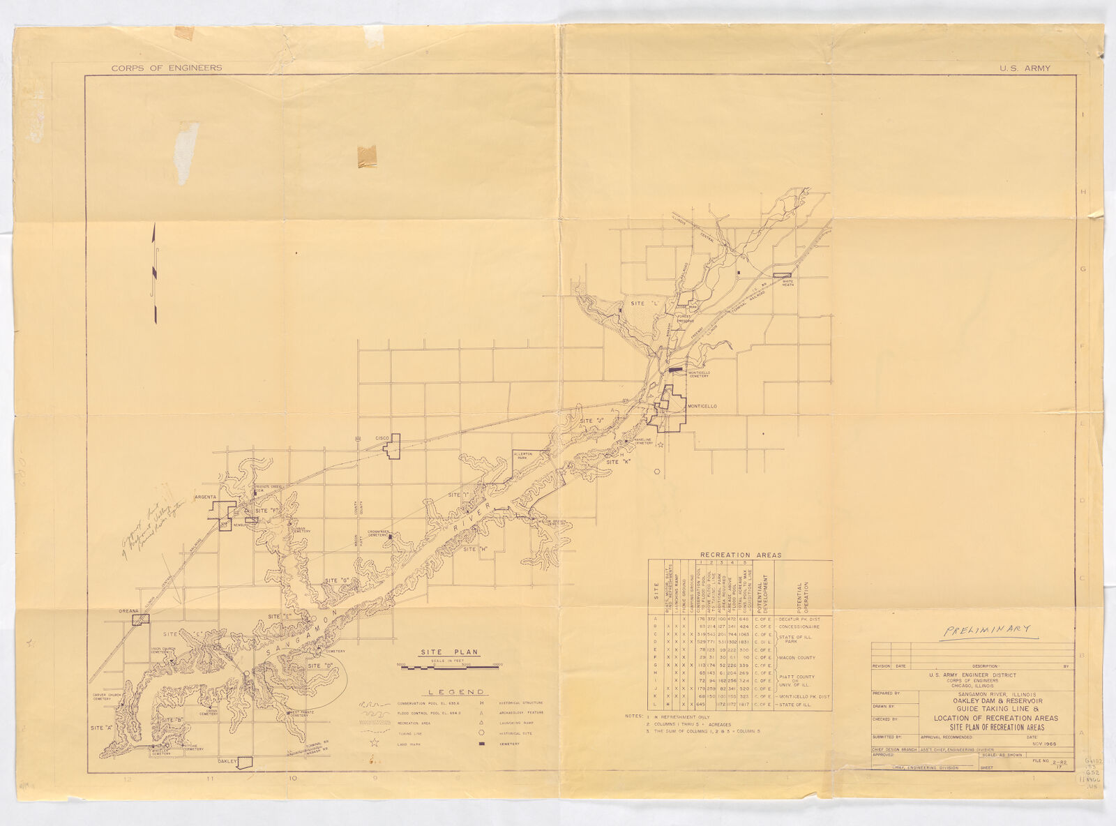 Sangamon River, Illinois, Oakley Dam & Reservoir : guide taking line ...