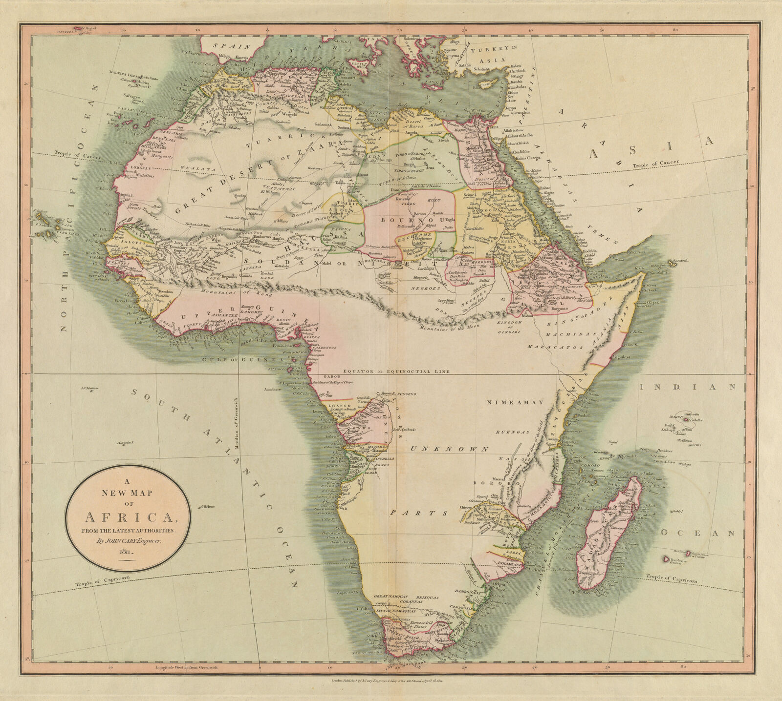 A New Map of Africa, the Latest Authorities, by John Cary, Engraver ...