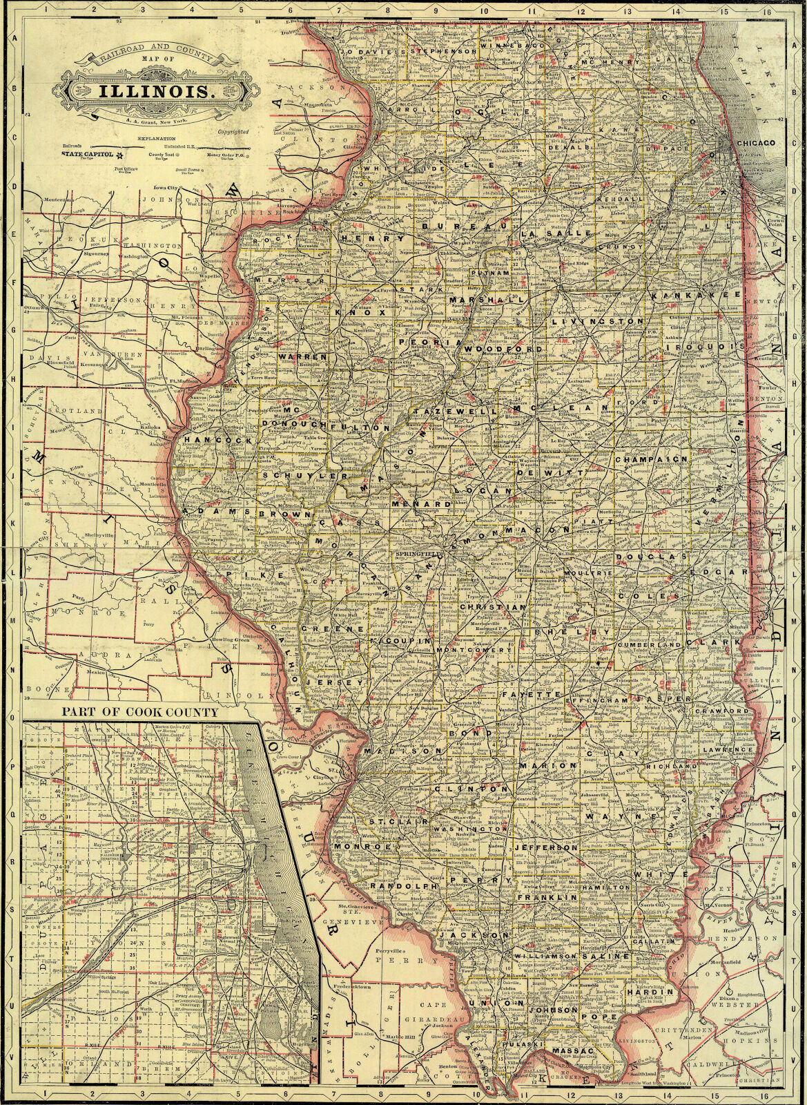 Railroad And County Map Of Illinois Digital Collections At The University Of Illinois At 6801