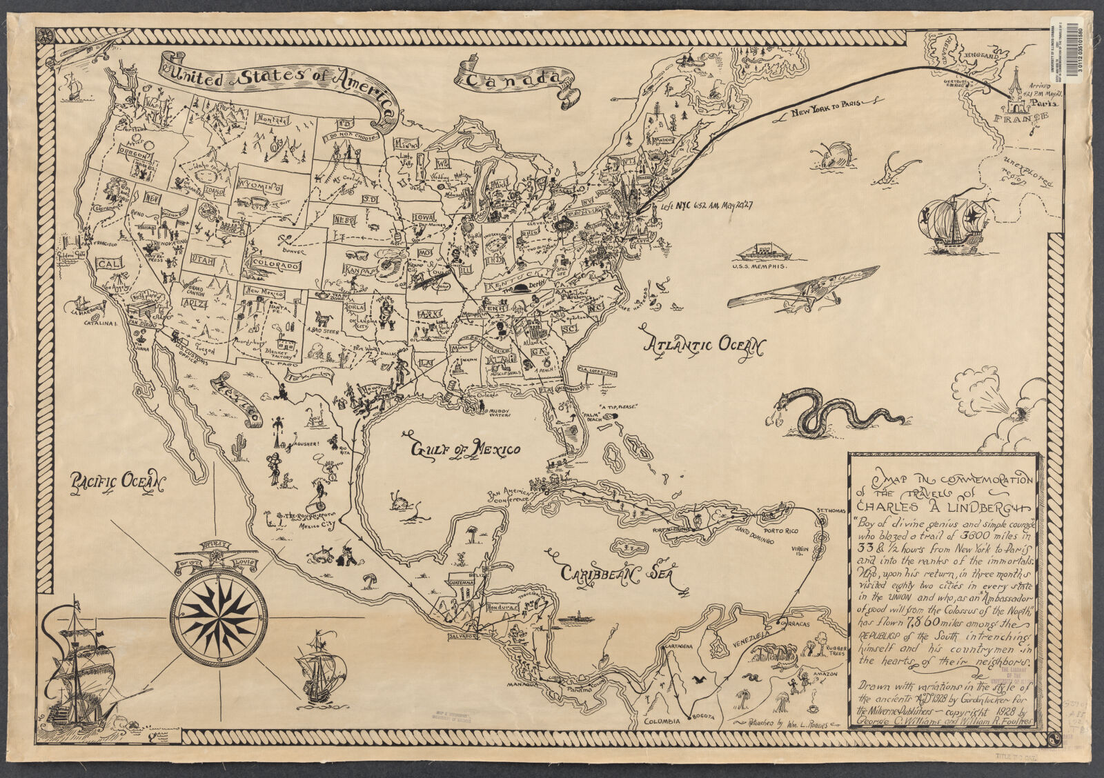 Map in commemoration of the travels of Charles A. Lindbergh / drawn