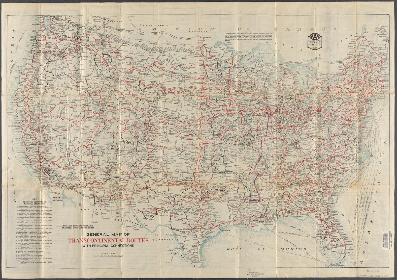 General map of transcontinental routes with principal connections ...