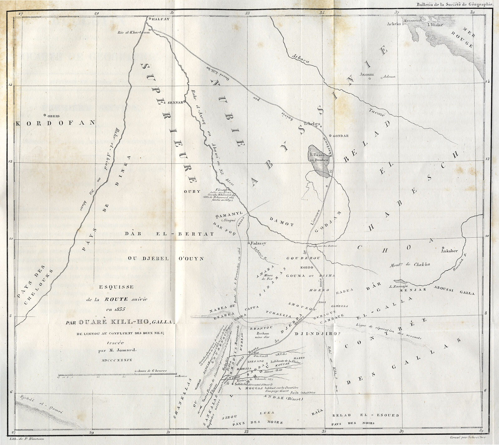 Esquisse de la Route suivie en 1835 par Ouaré Kill-Ho, Galla de Limmou ...