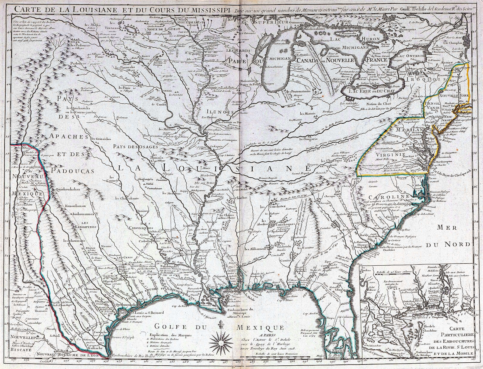 Carte de la Louisiane et du cours du Mississipi dressee sur un grande