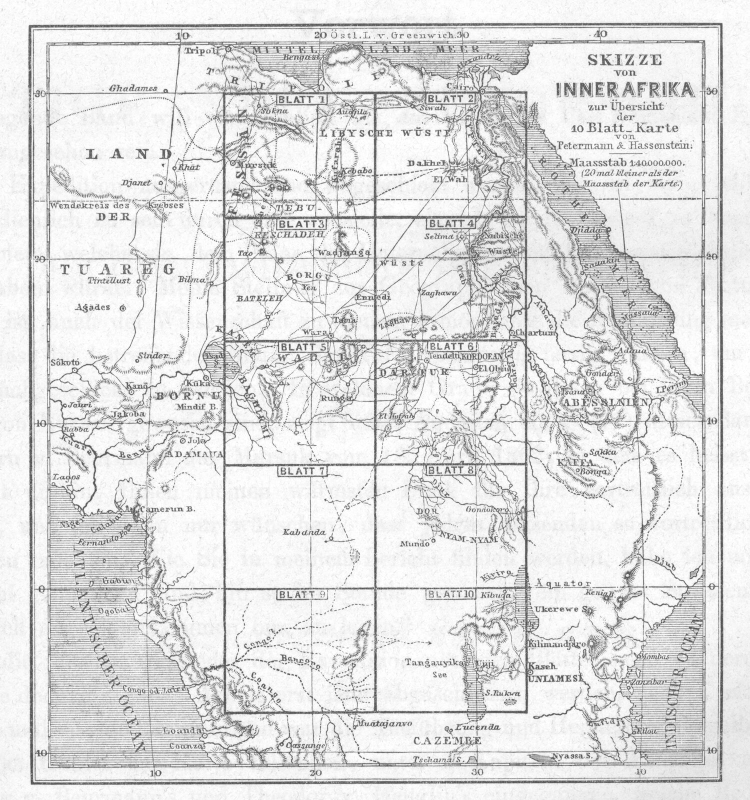 Skizze von Inner Afrika zur Übersicht de 10 BlattKarte