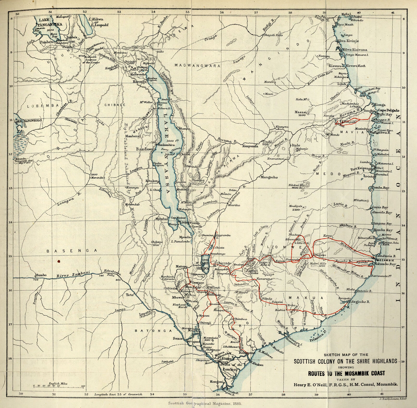 Sketch Map Of The Scottish Colony On The Shire Highlands Showing Routes 