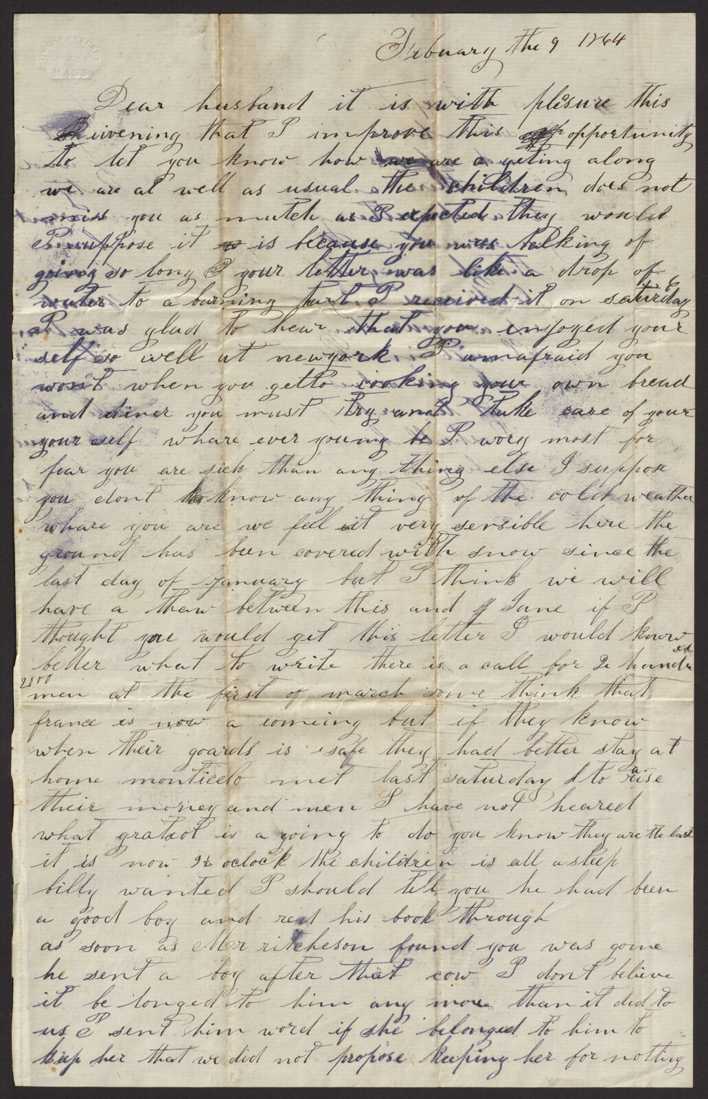 Letter from Margaret A. King to Philander B. King, February 9, 1864 ...