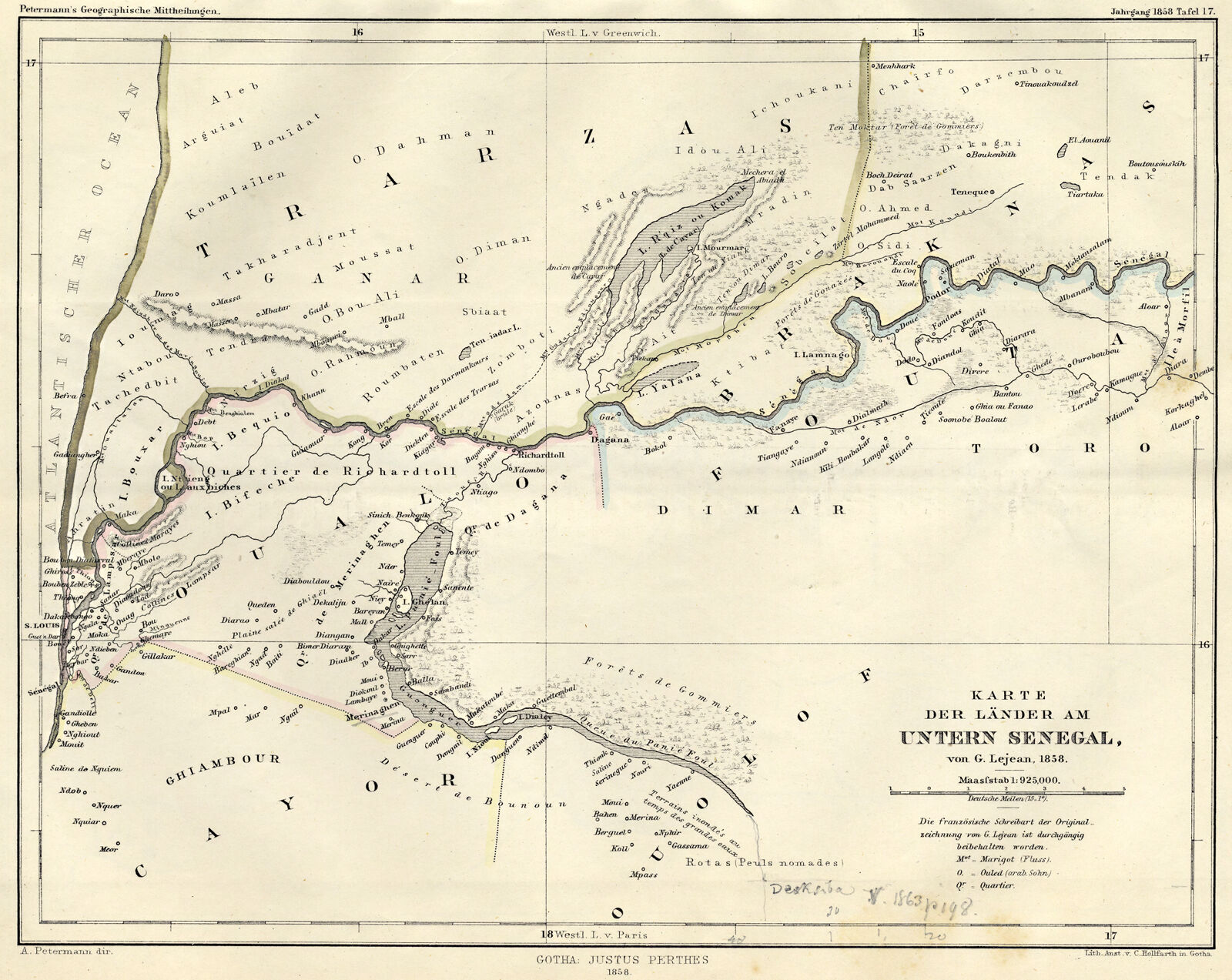 Karte der Länder am Untern Senegal von G. Lejean, 1858 | Digital ...