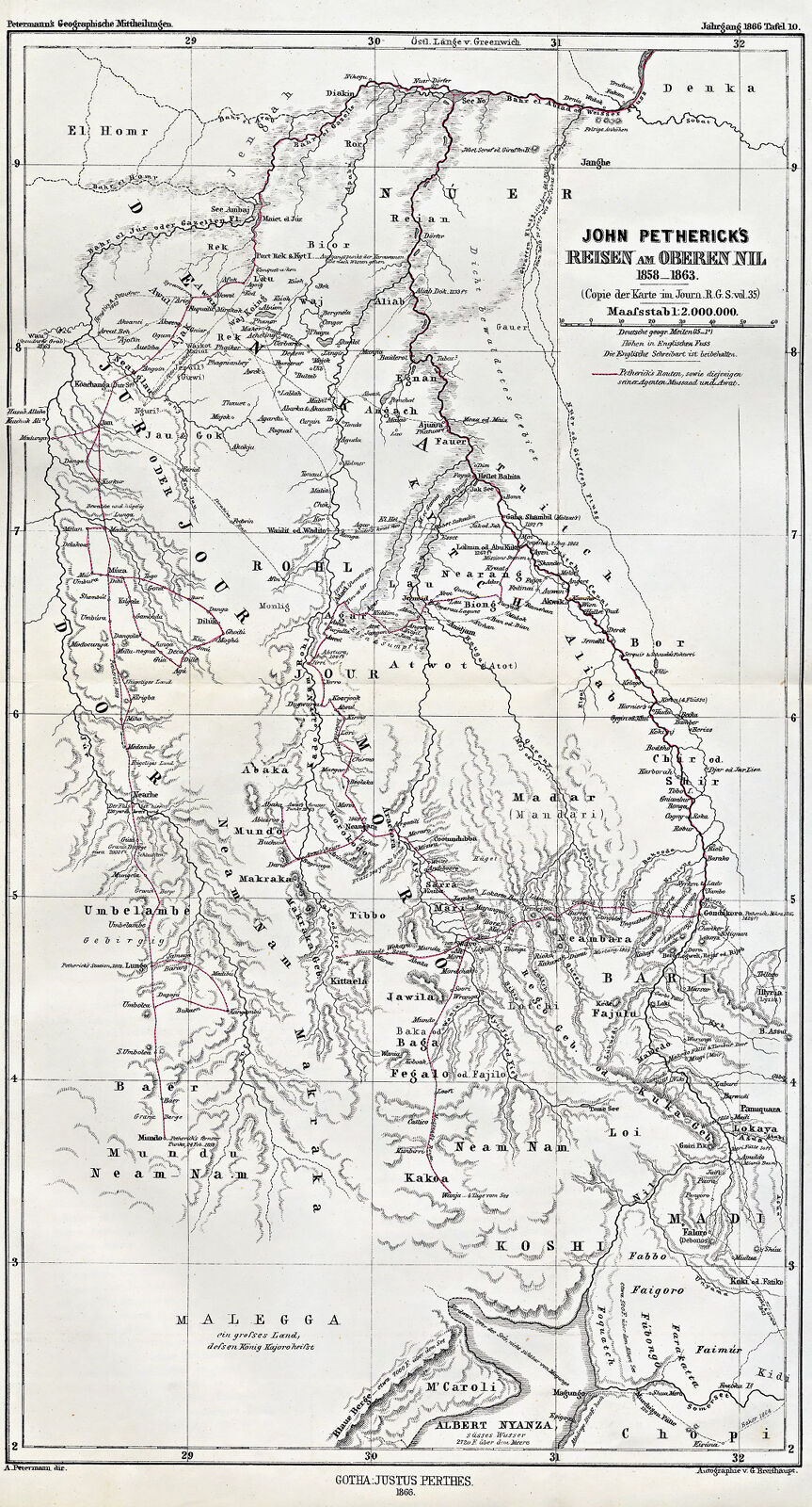 John Petherick's Reisen am Oberen Nil, 1858-1863 (Copie der Karte im ...